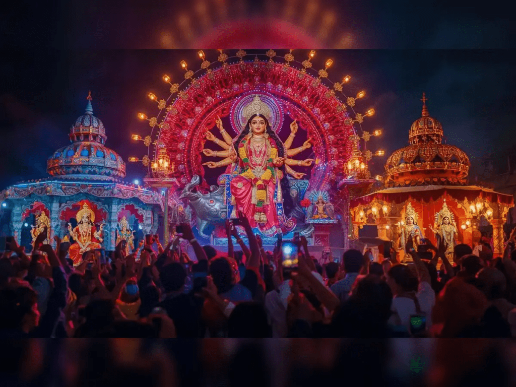 Devotees performing Dussehra puja during Vijay Muhurat afternoon timing