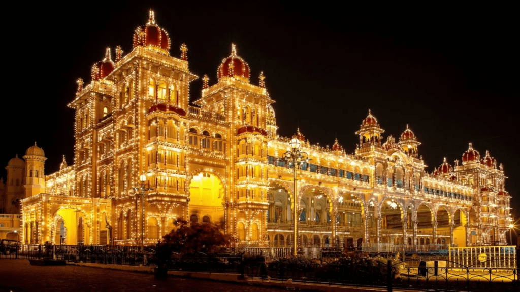Mysuru Palace illuminated with lights during grand Dasara celebrations