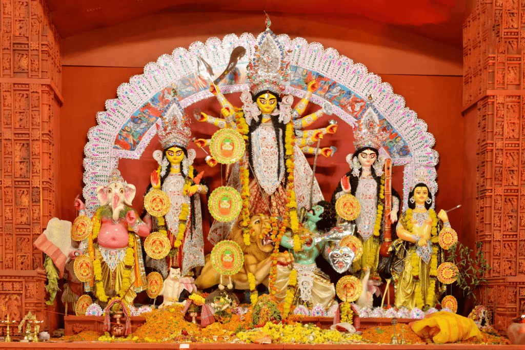 Devotees performing online Dussehra puja during pandemic restrictions