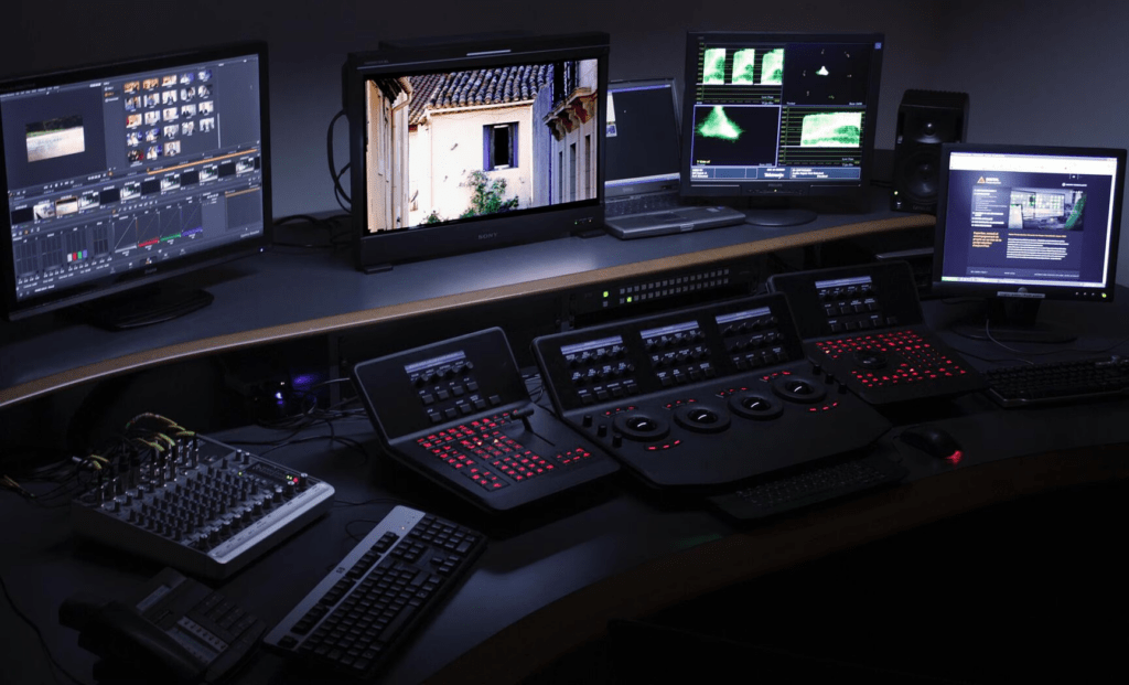 Film editing studio reflecting digital transformation in Telugu cinema