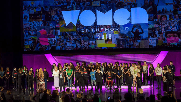 Stage and audience at the Women in the World Summit in New York City