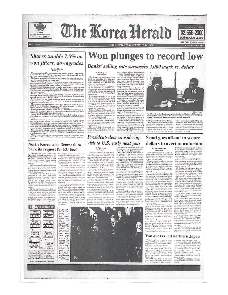Newspaper headlines reflecting the Asian financial crisis of 1997