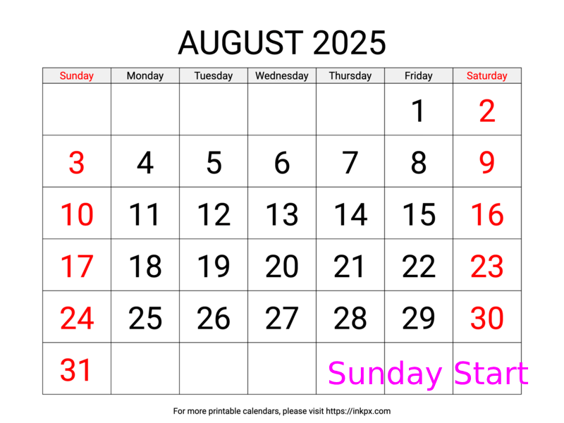 Calendar highlighting Friendship Day date in August 2025