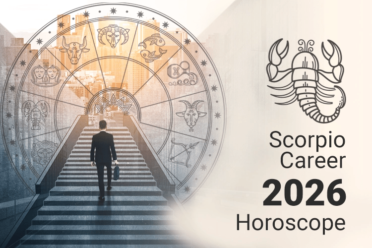 Scorpio career horoscope illustration showing focus determination and strategic authority