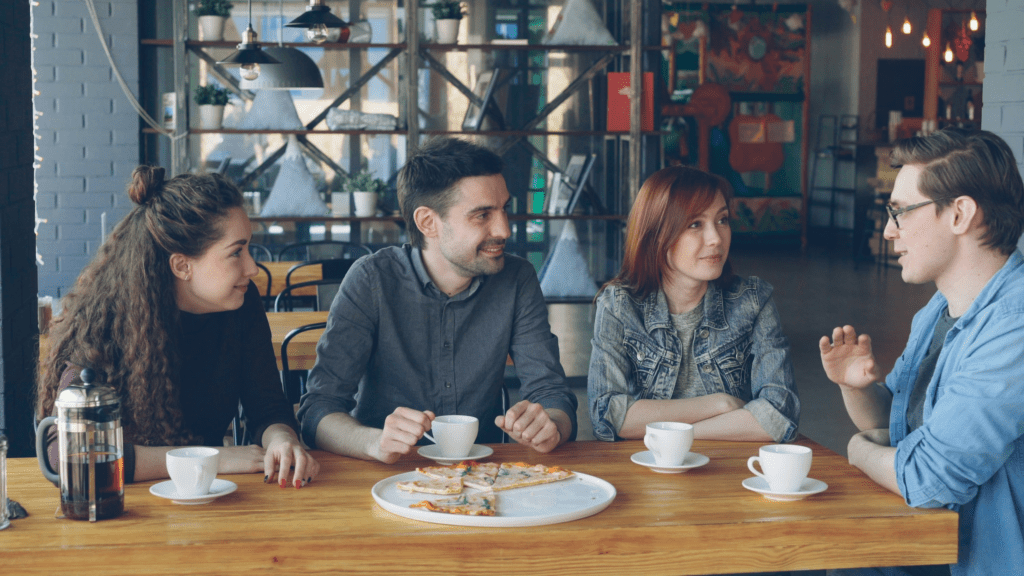 Friends celebrating together over coffee and conversation