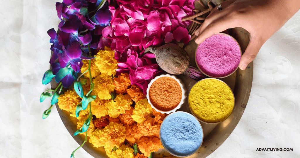 People using eco-friendly colors for a safe and responsible Holi celebration