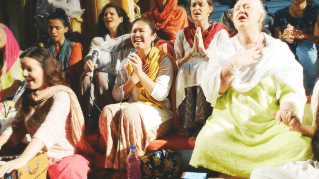 Devotees chanting Shiva mantras during Maha Shivaratri night worship